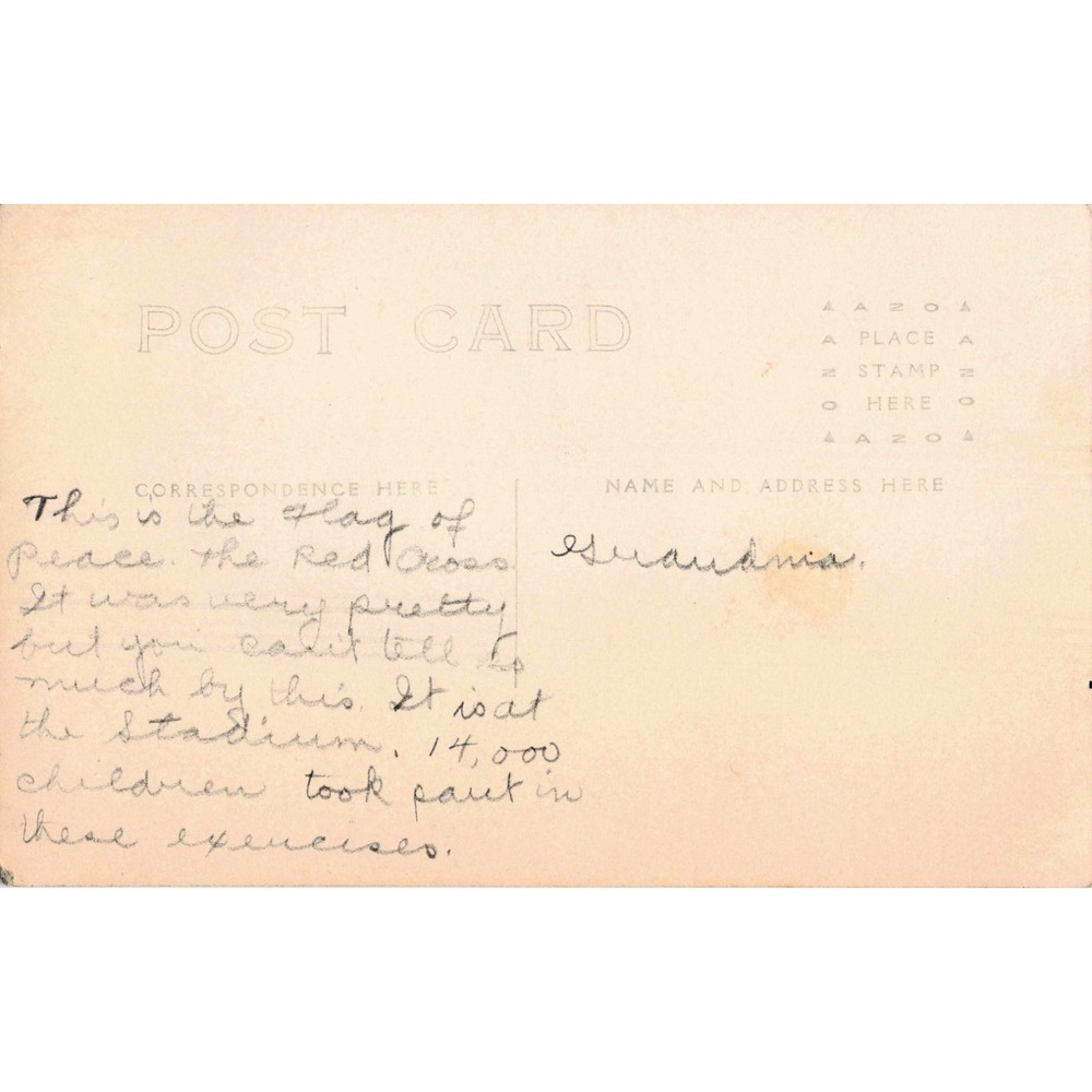 Vintage Red Cross Flag of Peace Human Mosaic Stadium Postcard 14000 Children - Picture 2 of 2